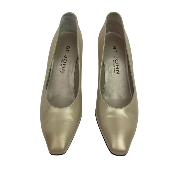 St. John Cynthia Daytime Womens 8B Leather Gold Heel  Pumps Tan Made In Italy - Picture 2 of 14